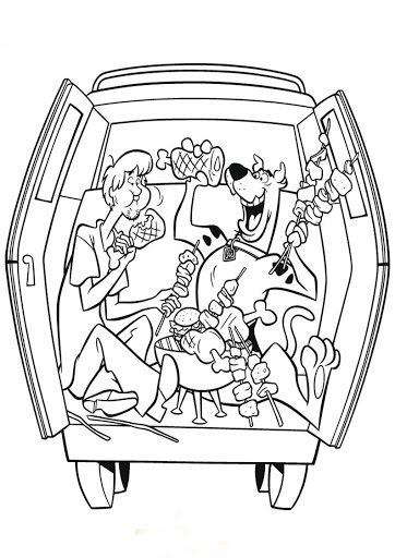 Online coloring book: Shaggy and Scooby are Barbecuing coloring page